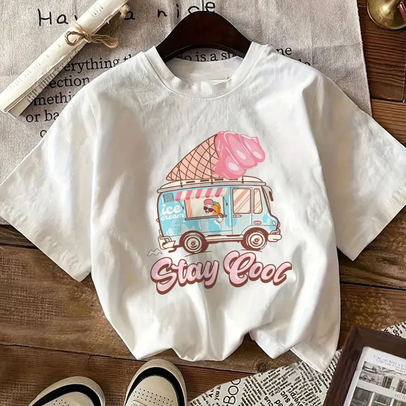 

Women's '' Graphic Tee - Ice Cream Van Design, Short Sleeve Crew Neck, Lightweight Polyester , Casual Summer & Spring Top, Machine Washable