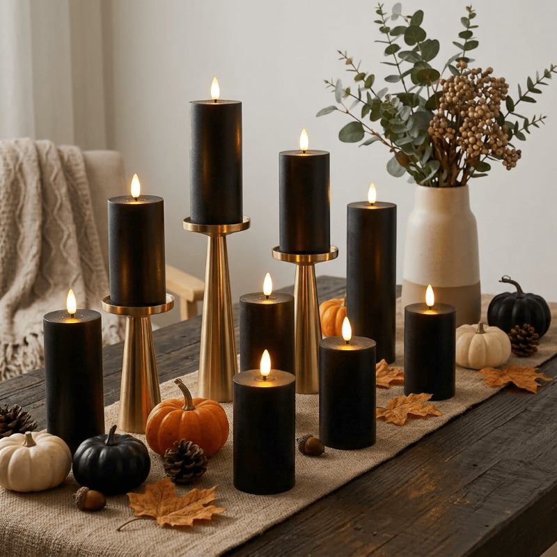 12pcs Set of Black LED Candles for Romantic Dinner