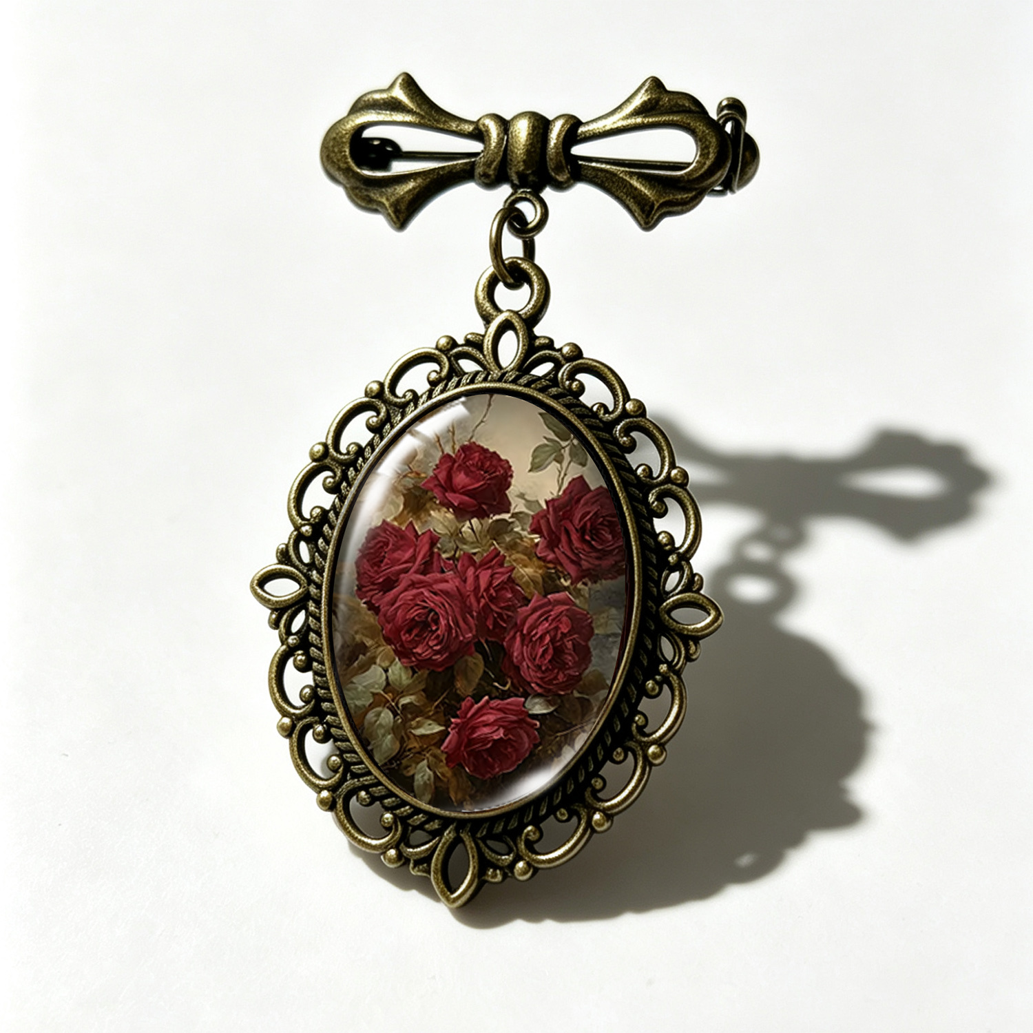 TEMU 1pc Romantic Magenta Rose Collar Pin, Vintage Silk Lace Bow Clip, Unique Clothing Accessory