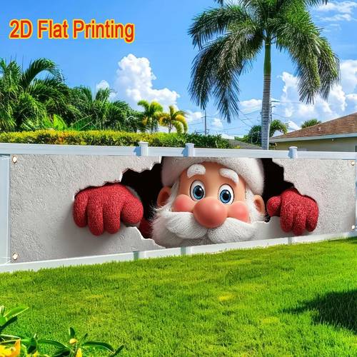 item picture 1pc flag large santa claus fence banner peel stick backing no durable outdoor indoor christmas decoration for lawn wall sided decor with hole cut