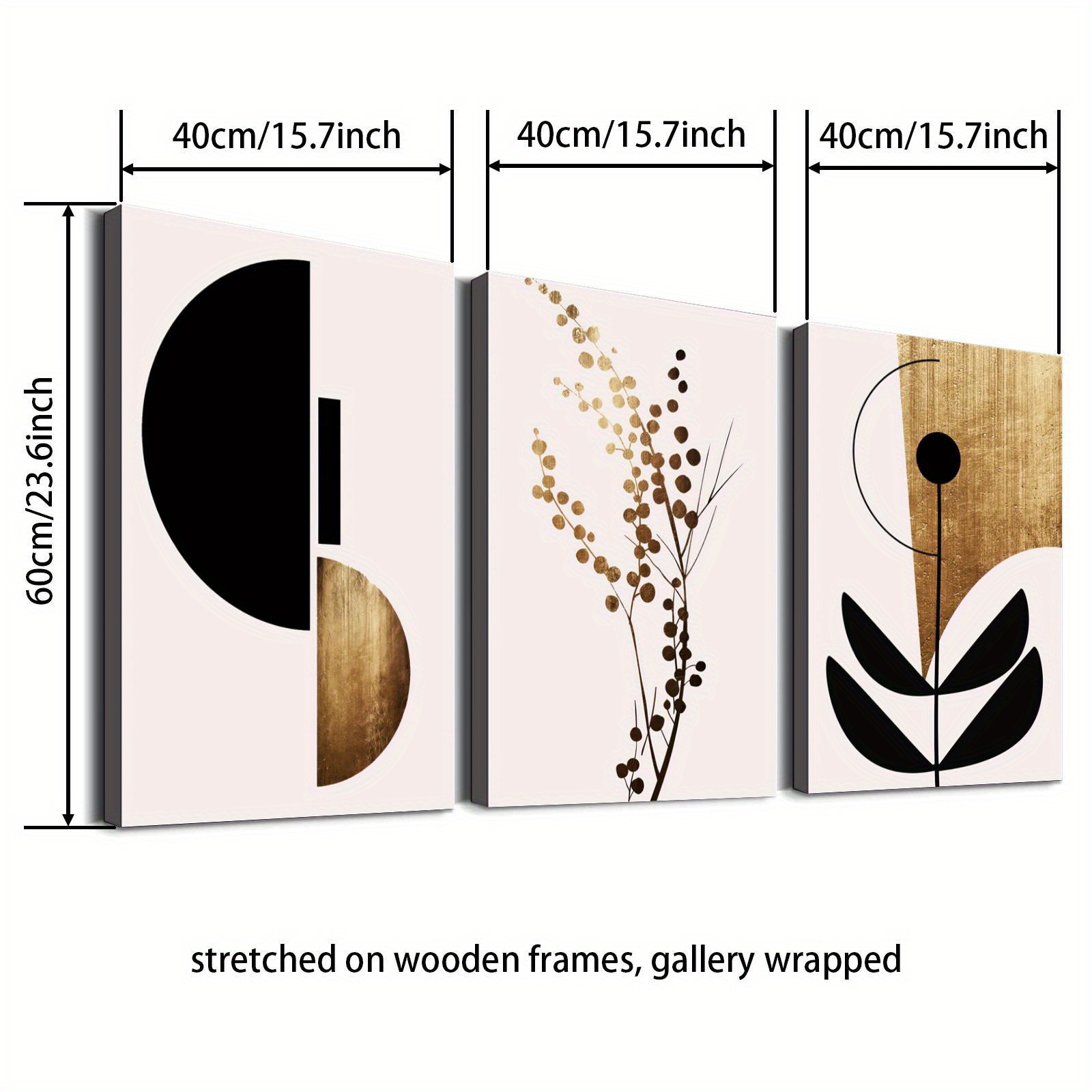 TEMU 3pcs Wood Frame Modern Print Sun And Moon Art, Botanical Wall Art, Geometric Poster Home Decor Flower Painting, Poster, Waterproof Canvas Wall