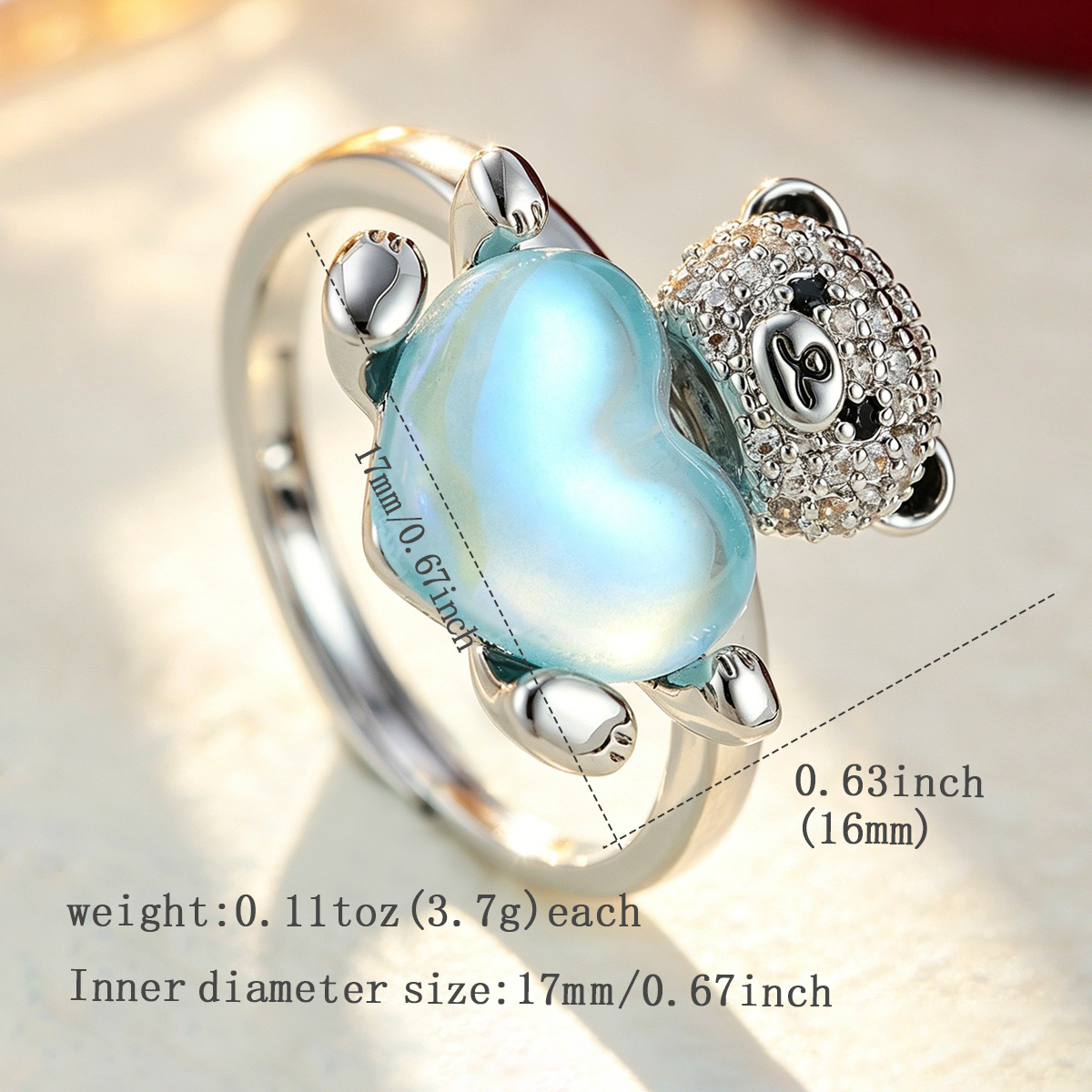 Silvery Teddy Bear Ring with Synthetic Zirconia