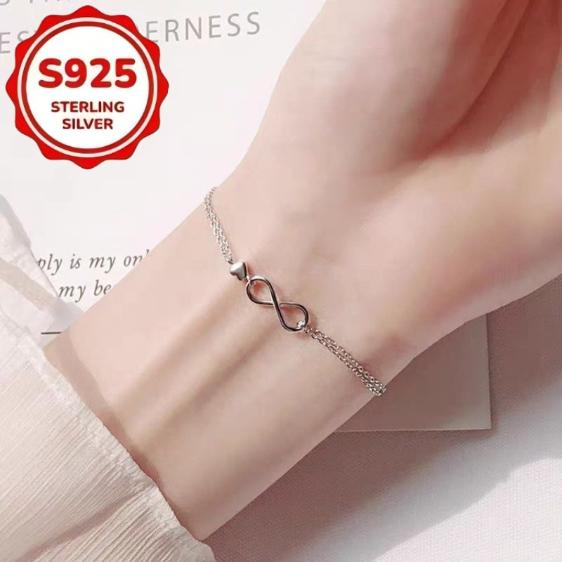 2pcs 925 Silver Infinity Symbol Bracelet Set, Eternal Love