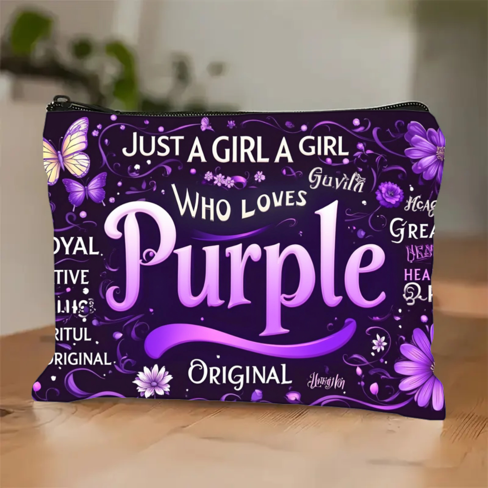 TEMU A Purple-themed Makeup Bag - A Lilac And Violet Cosmetic Organizer With A Zipper, Featuring The Design ' Who Purple', Lightweight And Portable,