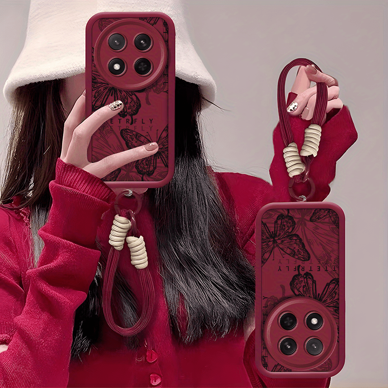 TEMU Coque de téléphone - Coques de téléphone papillon rouge vin de base pour Huawei Honor MAGIC 7 LITE avec cordon, convient à tous les . Étui de