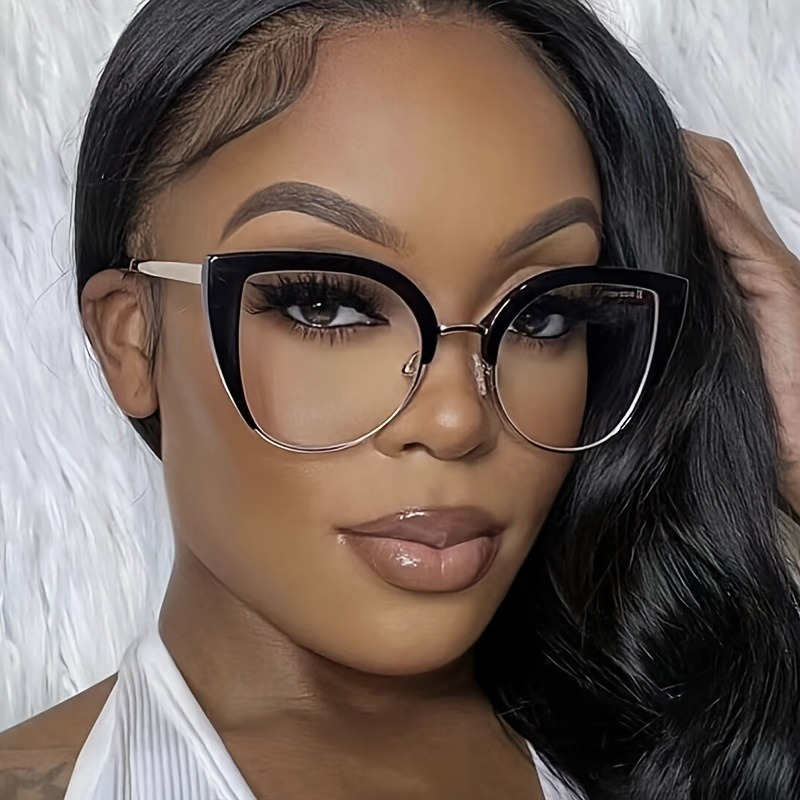 TEMU Women's Anti-blue Light Cat Eye Glasses - Half-frame Clear Lens With Fashionable , Square-round Shape For & Daily Wear, Eyewear, Chic Eyewear Style, Lightweight Eyeglasses