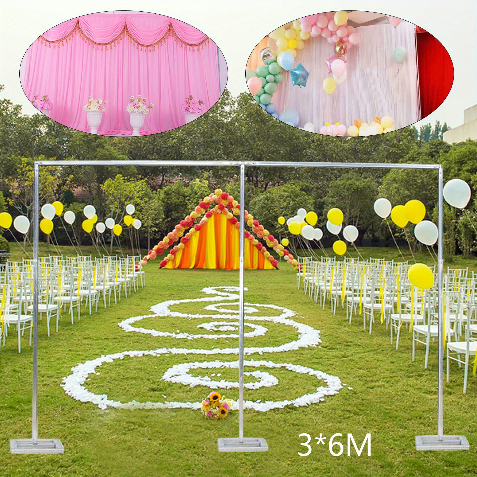 TEMU BLINGBLINGS Hochzeitsbogen Hintergrund Ständer 19.7*9.8FT Robuster Verstellbarer Hintergrund Ständer Set Metall Rechteckiger Ballonbogen Rahmen