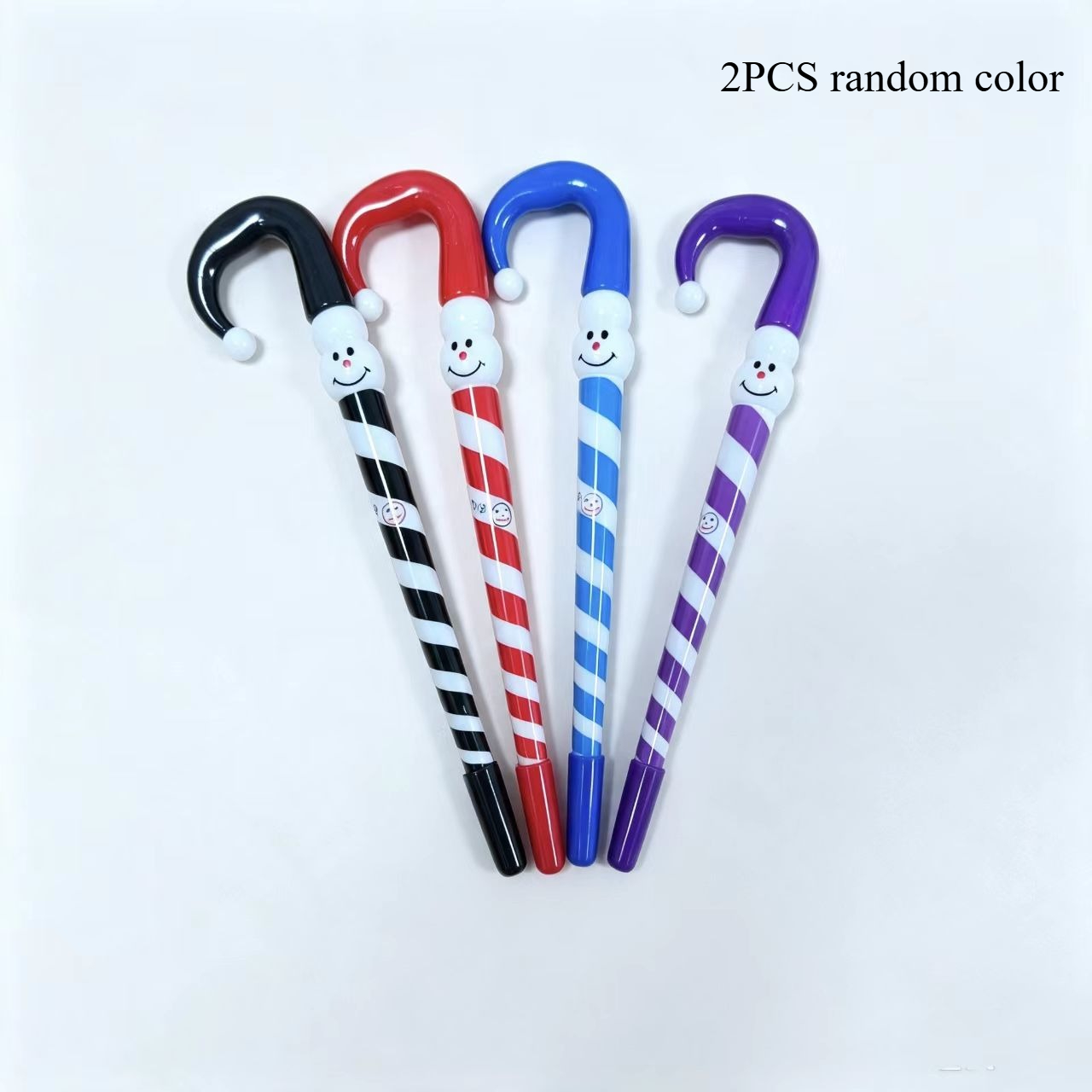 TEMU 2pcs Christmas Snowman Cane-shaped Ballpoint Pens, Random Colors, Cute Colorful Striped Holiday Gift Pens, Party Small Gifts, Student Journaling
