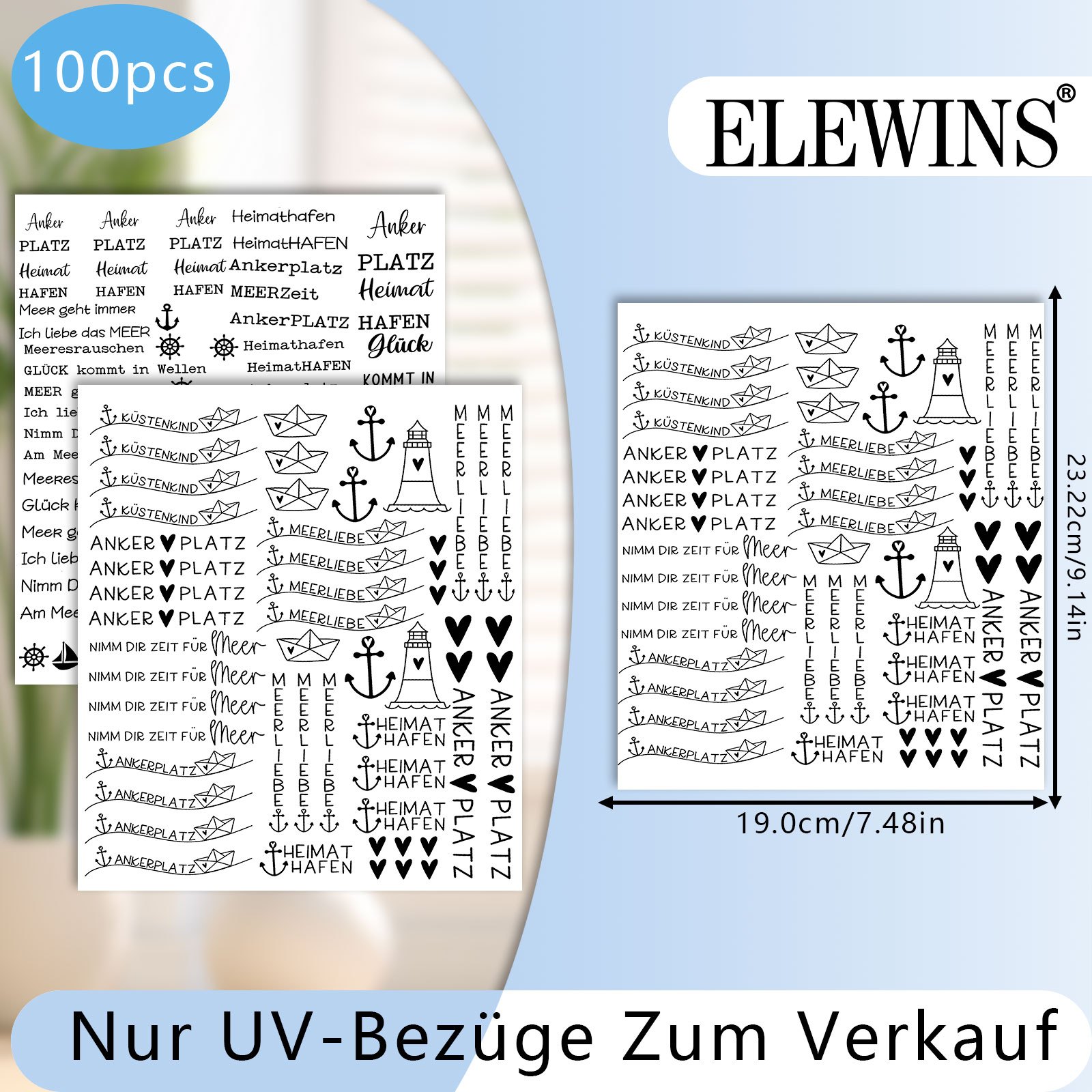 TEMU 100 Stück deutsche maritime & Sommer-Themen – Sommer-DIY-Folie, wasserfestes Vinyl, geeignet zum Dekorieren von Laptops, Wasserflaschen, Koffern