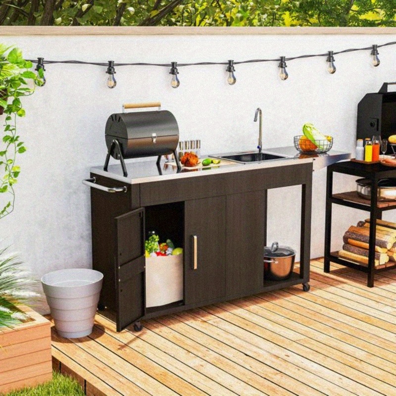 Prep Table Portable Outdoor Bbq Island Kitchen Island With Storage