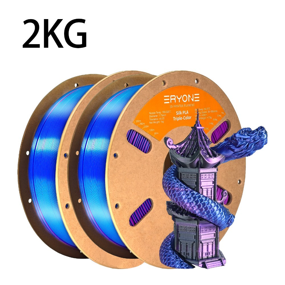 2 Rolls Eryone Pla Tri-color 3d Printer Filament Suitable For 3d Printer, Tri-color Compatible For Fdm/fff, 1.75mm Wide Nozzle, Easy & Transition, For Hobbyists, Schools, Small Businesses