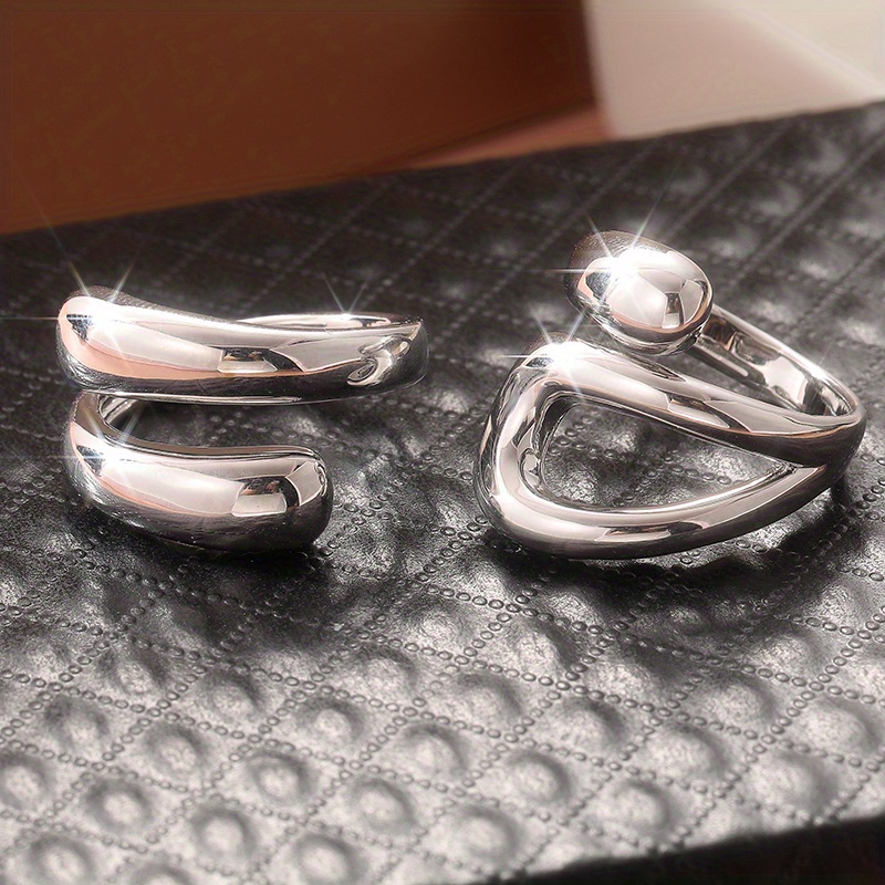 Image of 2pcs Elegant Retro Thick Ring Designer Abstract Adjustable Thick Ring Elegant Women's Ring, Anti-allergic, Irregular Stylish , Ideal Gift For Couples