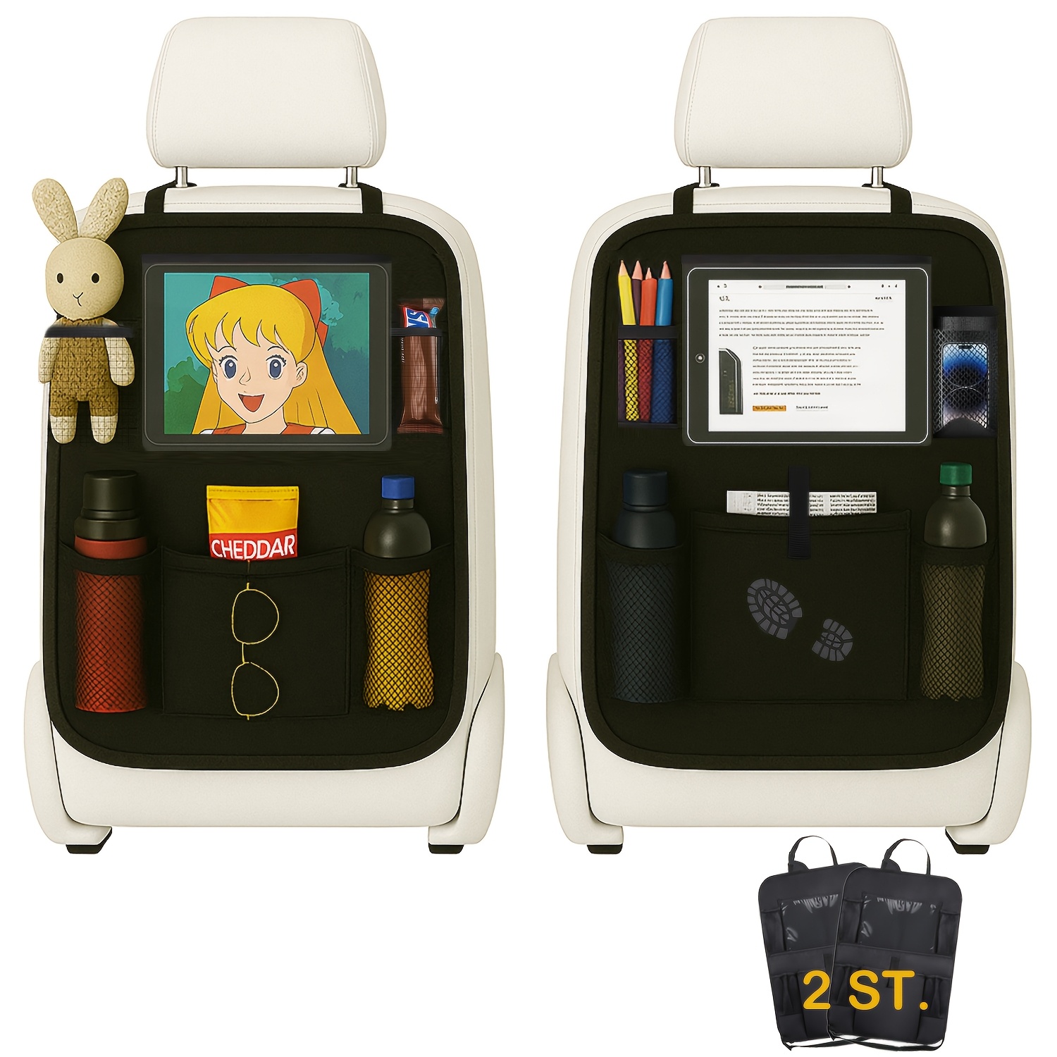 E-shop 2er-Set Auto Rücksitz Organizer mit Tablet Halterung, Multi- Aufbewahrung, Familien-Essentials, Robuste Rückenschutz, Universelle Passform, SUVs