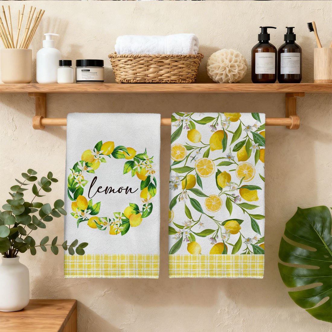 TEMU 2pcs Woyuo Lemon & Floral Microfiber Kitchen Towels Suitable For Home, Restaurant, Camping - Soft Dish Cloths & Tea Towels With Lemon Pattern,