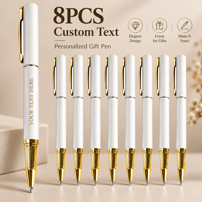 TEMU Set Of 8 Custom Premium Ballpoint Pens, Customizable With Text/logo/name, Ideal For Company Employees, Corporate Promotions, School Supplies,
