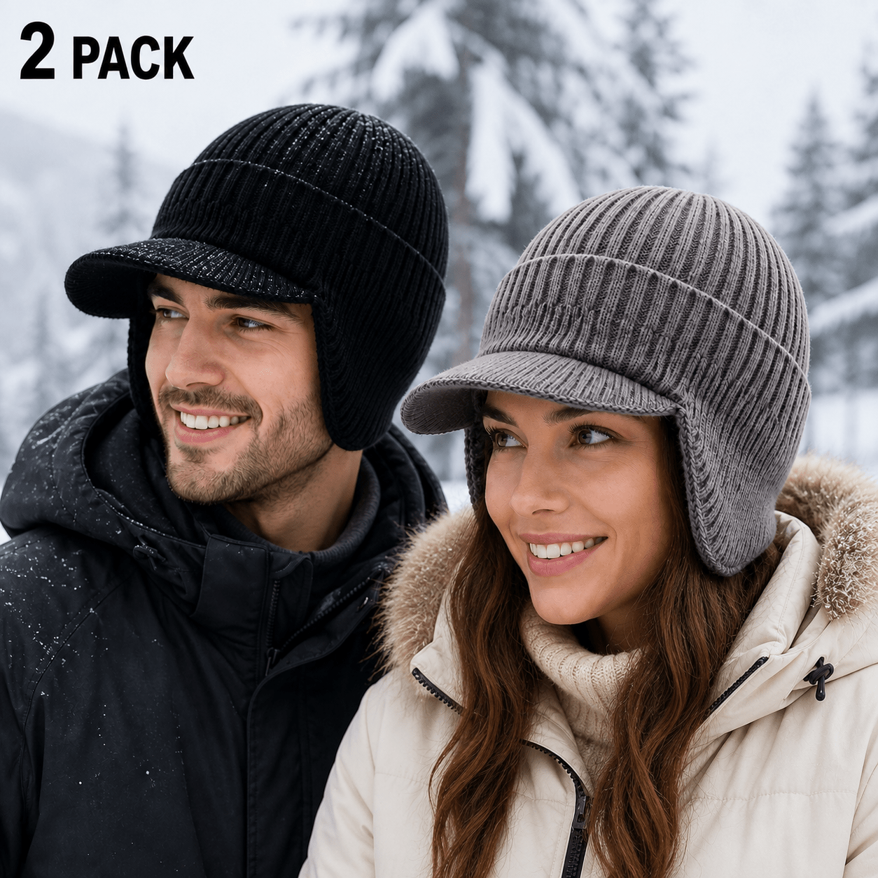 TEMU 2pcs Unisex Solid-color Minimalist Hat With Brim & Ear Flaps - Soft Lightweight Warm Winter Suitable For &, Suitable For Everyday, Commuting,