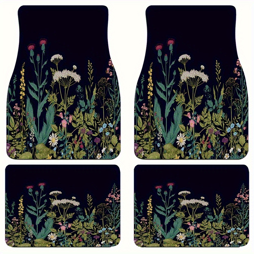 TEMU Floral Patterned Car Floor Mats Made Of - Full Coverage Interior Additions, Suitable For Sedans, , And Suvs