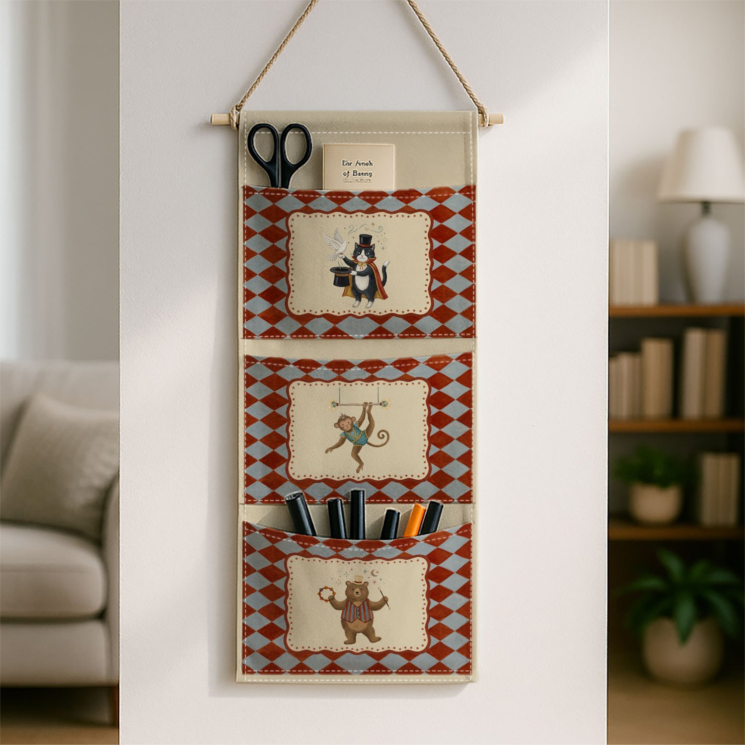 TEMU 1pc Retro Geometric Vintage Three-tier Wall-mounted Organizer Featuring A Circus Acrobatic Design, A Rustic Hanging Storage Solution With