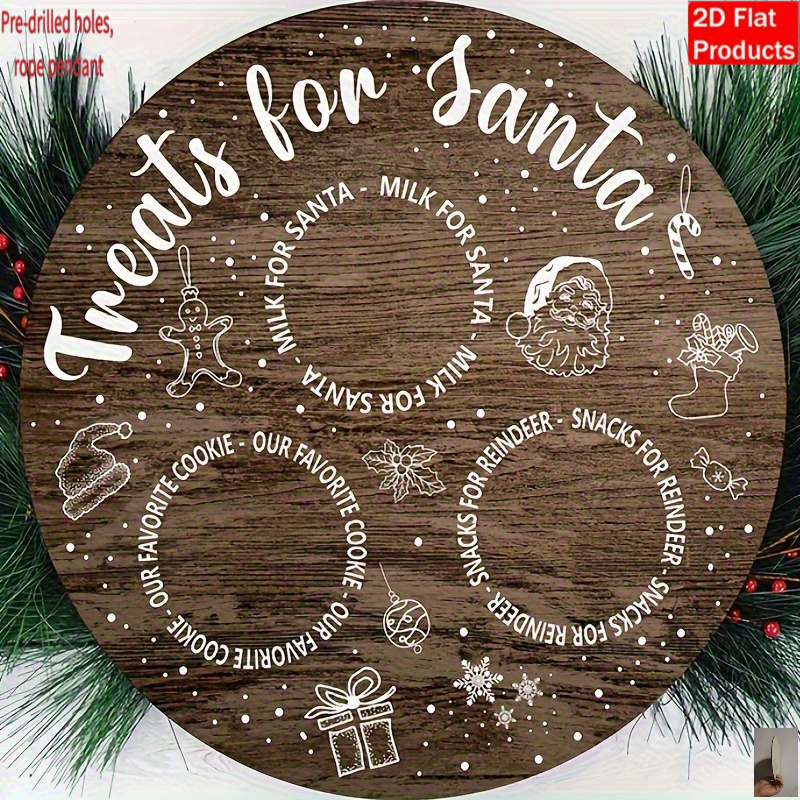 TEMU 2d Flat, 1pc 2d Flat Vintage Wooden Santa Claus Cookie Tray - Artificial Wooden Holiday Snack And Gift Tray With Santa Claus, Reindeer, And