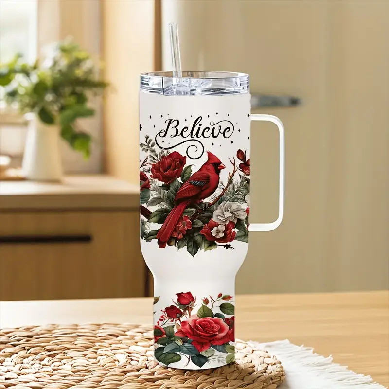 TEMU Double-pack Red And Red Rose Floral Pattern Uv Dtf Transfer Paper, Suitable For 40 Oz Glasses - High-quality Scratch-resistant Decoration Set,
