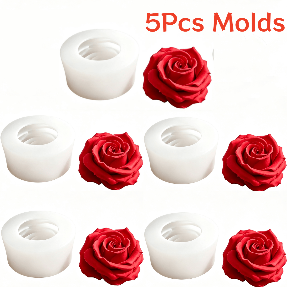 TEMU 5pcs Rose Silicone Mold For Candle Making & Resin Crafts - Non- Suitable For Clay, Plaster, Wax, Resin Suitable For Diy Flower Demolding, With
