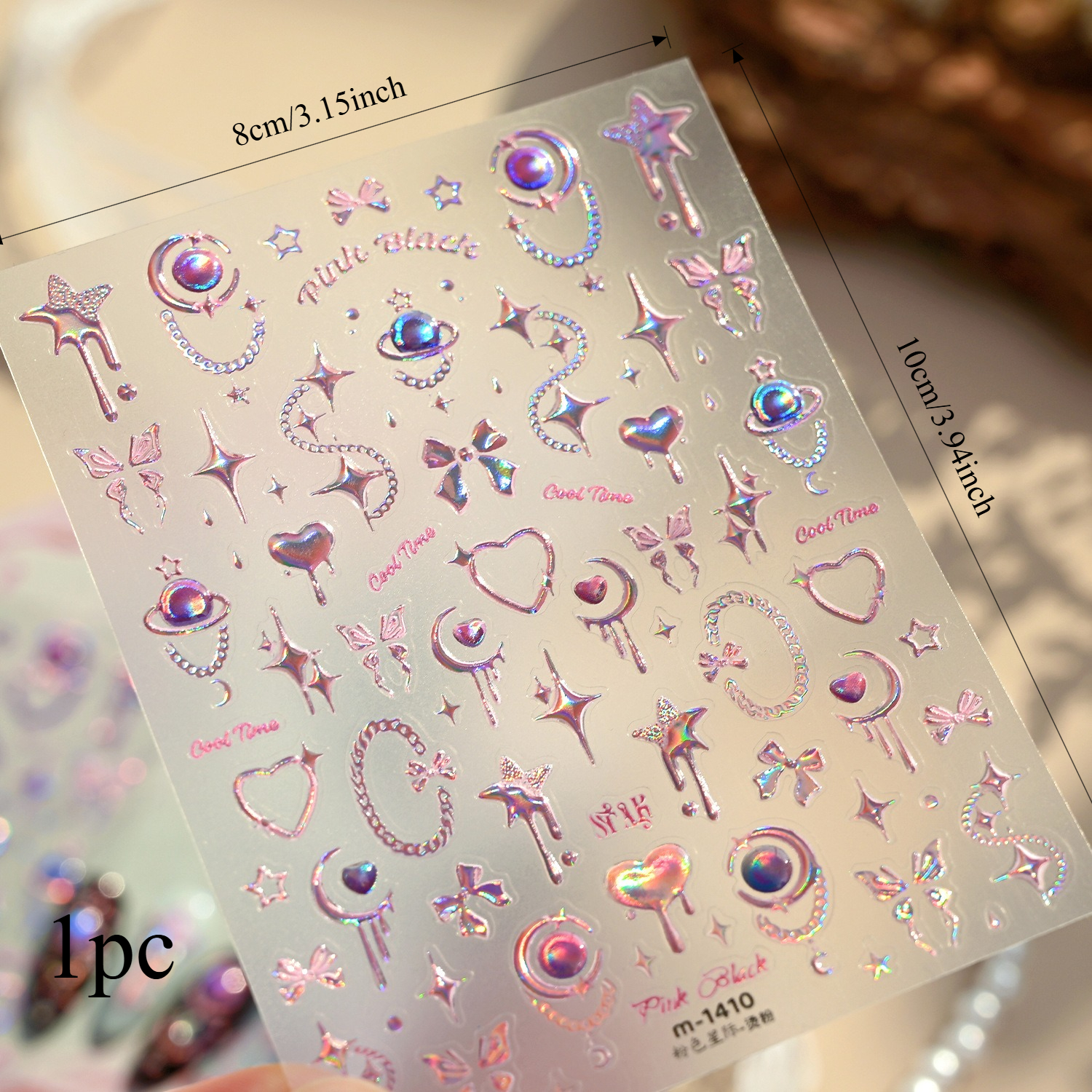 TEMU 1pc 5d Magic Handmade Nail Stickers, Cute & Stylish Laser Heart Gem Nail Jewelry, Durable & Easy To Apply Self-adhesive Diy Nail Decor