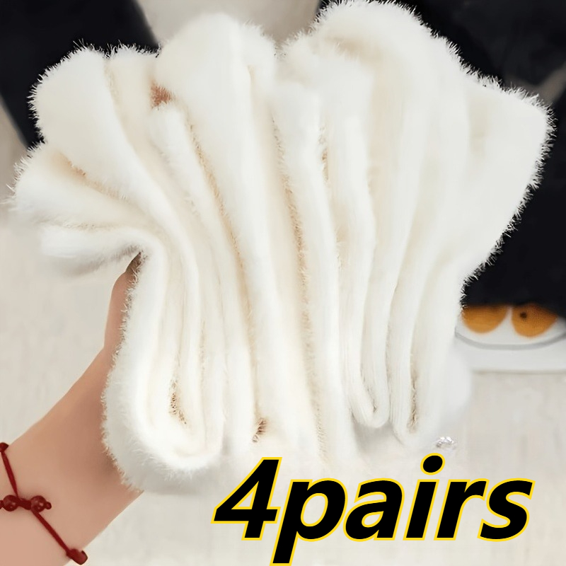 TEMU Lot de 4 paires de chaussettes thermiques épaisses et chaudes en peluche pour femme, adaptées au post-, chaussures d'hiver et d'automne