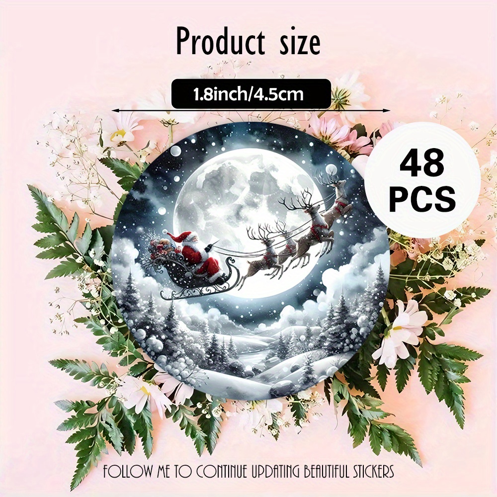 TEMU 48/96/144pcs Autocollants Ronds Noël - Père Noël sur Traîneau , Design Fantaisie, Décorations Premium pour Emballages Cadeaux et Invitations -