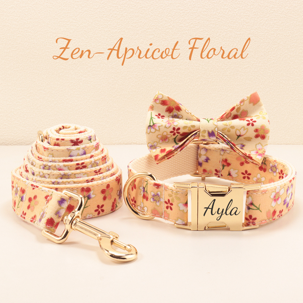 Floral Style Multi-Colored Dog Collar and Bow Leash Set