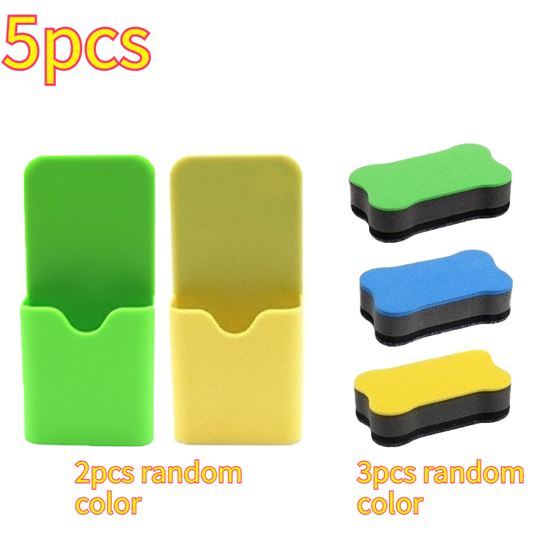 TEMU 5pcs Set (magnetic Pen Holder And Magnetic Whiteboard Eraser) Random Color Magnetic Plastic Pen Holder And Dry Erase Marker Box - Lightweight