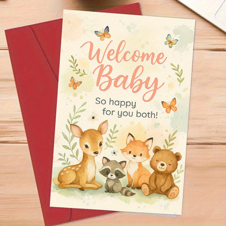 Welcome Baby Card with Cute Forest Animals
