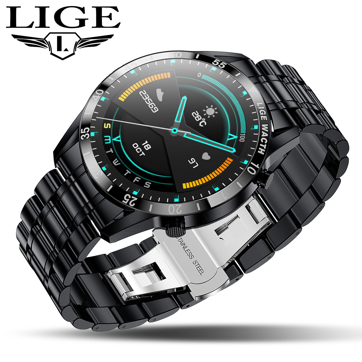 Image of Lige Sports Stainless Steel Smart Watch With Strap Adjuster For Men: Wireless Call, Answer//make Calls , Wristwatch | Ideal Gift For Father's Day