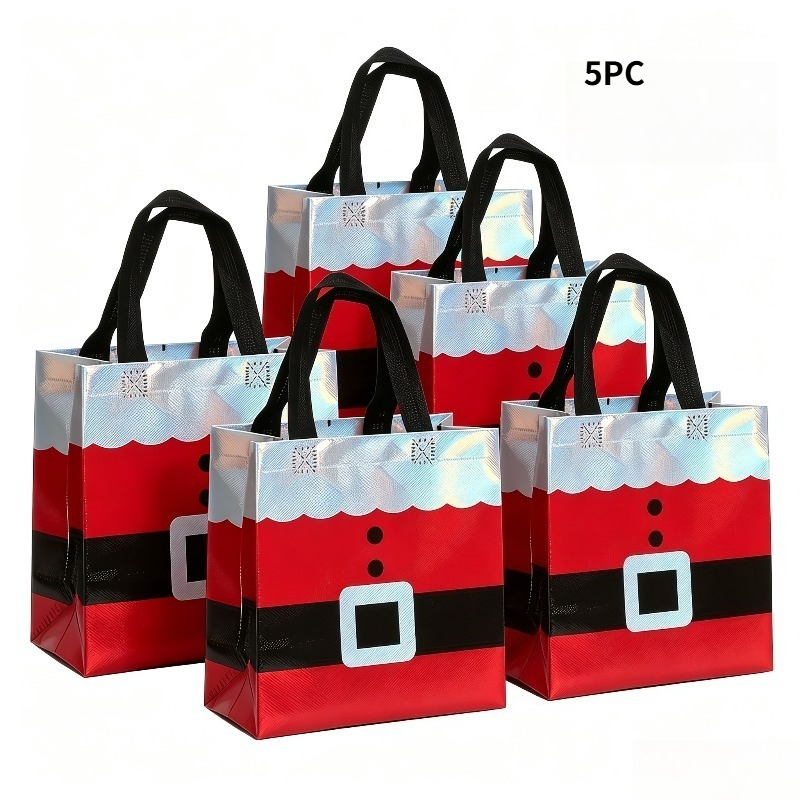 Image of Christmas Santa Outfit Gift Tote Bags Reusable Non Woven Handbags Holiday Party Gift Bags For Xmas Present Packaging Decoration