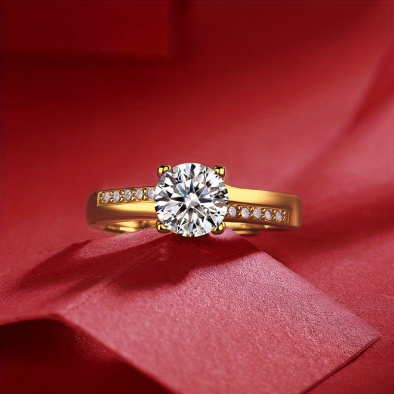 TEMU Anillo de boda de pareja de lujo elegante de con moissanita redonda de 1 de plata S925, diseño de con , adecuado para regalo de Acción de
