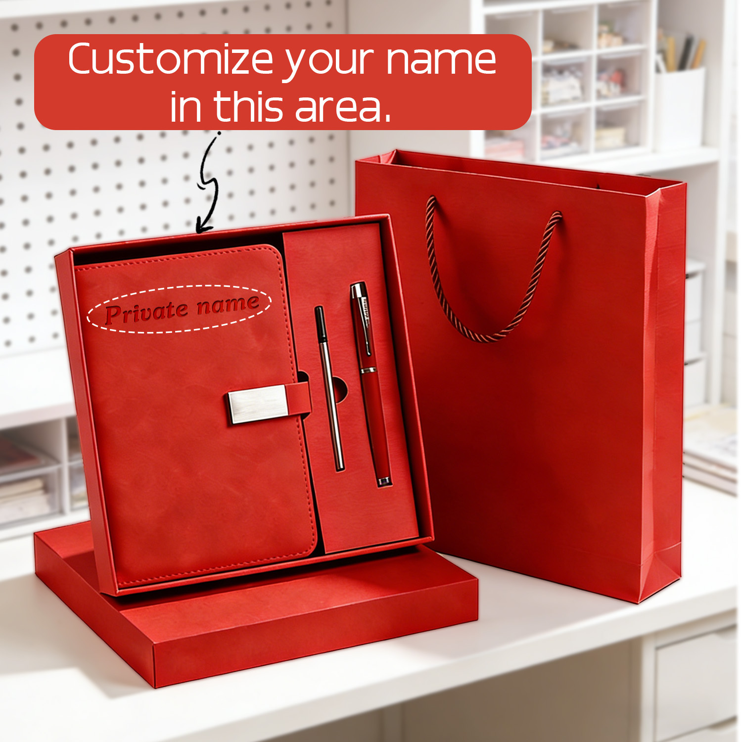 TEMU 1 Set Custom A5 Notebook Gift Box Set | Includes Metal Ballpoint Pen | Name/logo Engraving | For Office & Study | School Supplies |