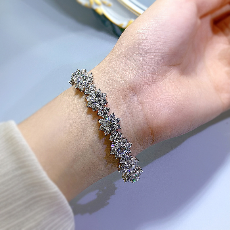 flower moissanite bangle bracelet 925 sterling silvery - Temu