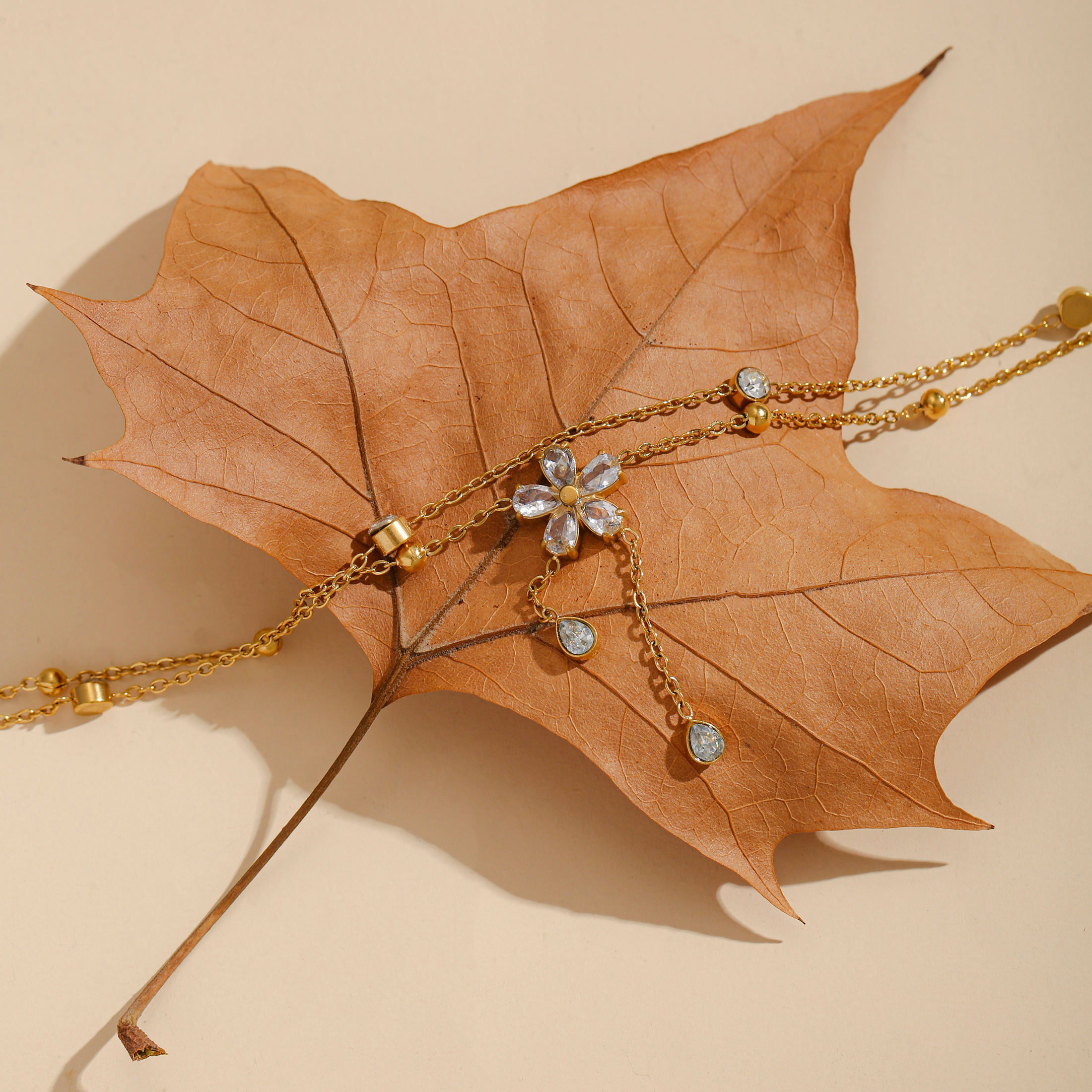 Image of Layered Flower Cubic Anklets Women Stainless Steel Golden Minimalist Beach Fashion Accessory Gift