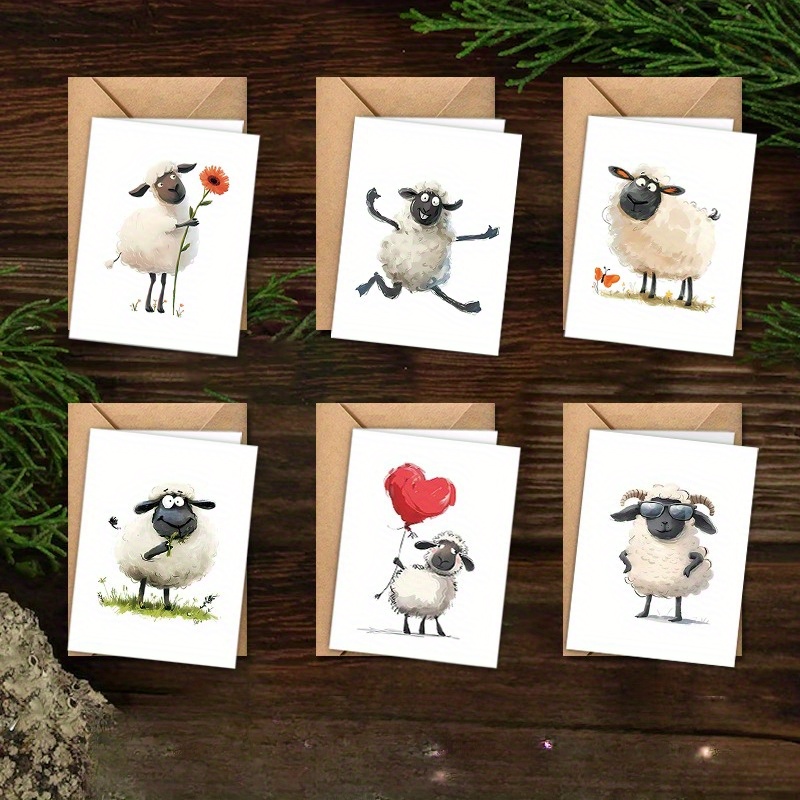 12 24pcs whimsical sheep themed greeting cards with envelopes   cartoon     friends teachers   colleagues and employees ideal for birthdays fathers day mothers day and more gift cards