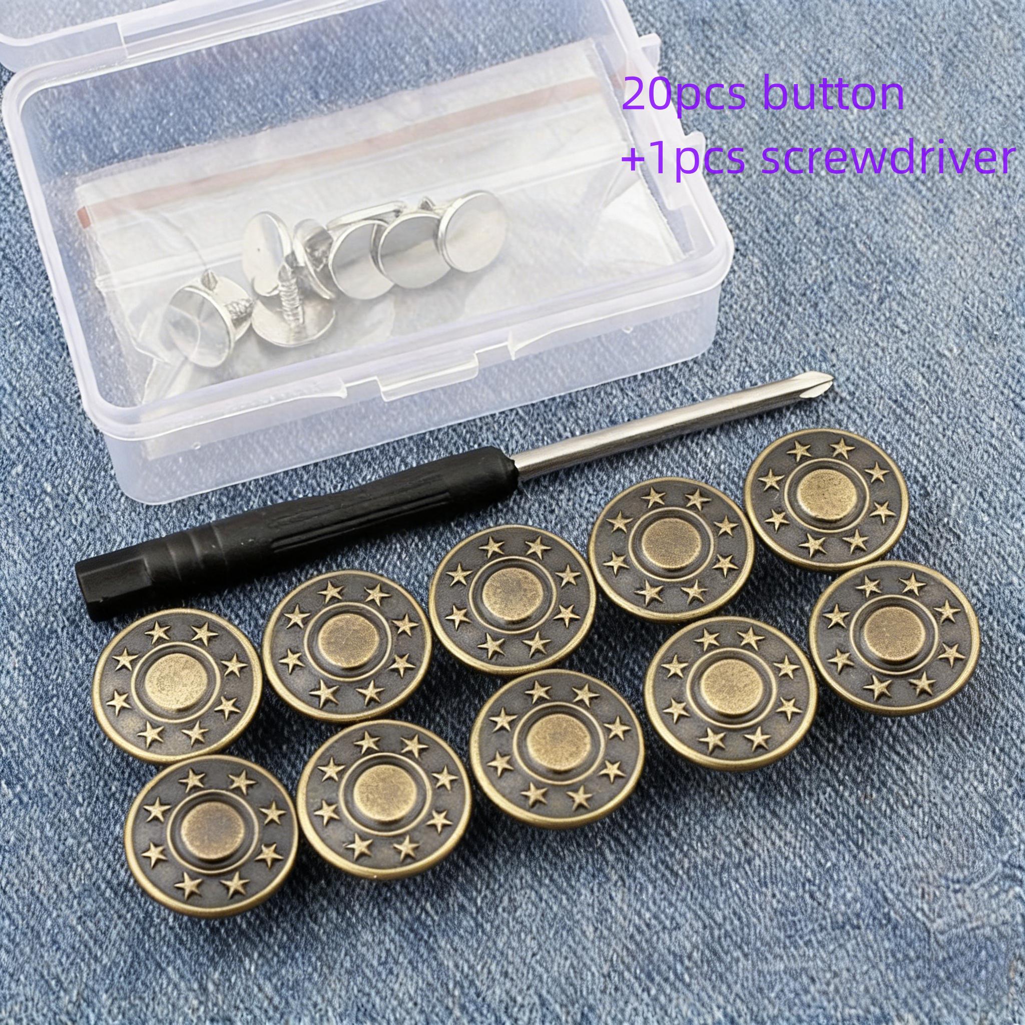 TEMU Set Of 21pcs(20pcs Plus 1pc) Of Bronze Adjustable Seamless Metal Buttons- Jeans, Belt Tightener, Garment Repair, And Additions- Great Fans And