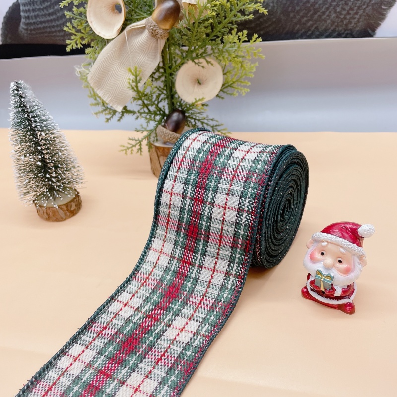 TEMU 10 iarde per rotolo, 2,5 pollici di larghezza, nastro natalizio a righe rosse--bianche con bordo in filo , per Natale, decorazioni per la casa,