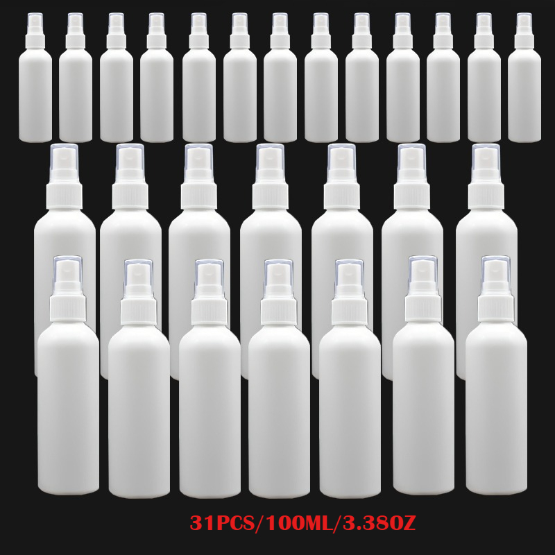 TEMU 31pcs Pack White Reusable Plastic Spray Bottles Mist Sprayer - Odorless Mini Travel-sized Refillable Bottles Suitable For Essential Oils,,