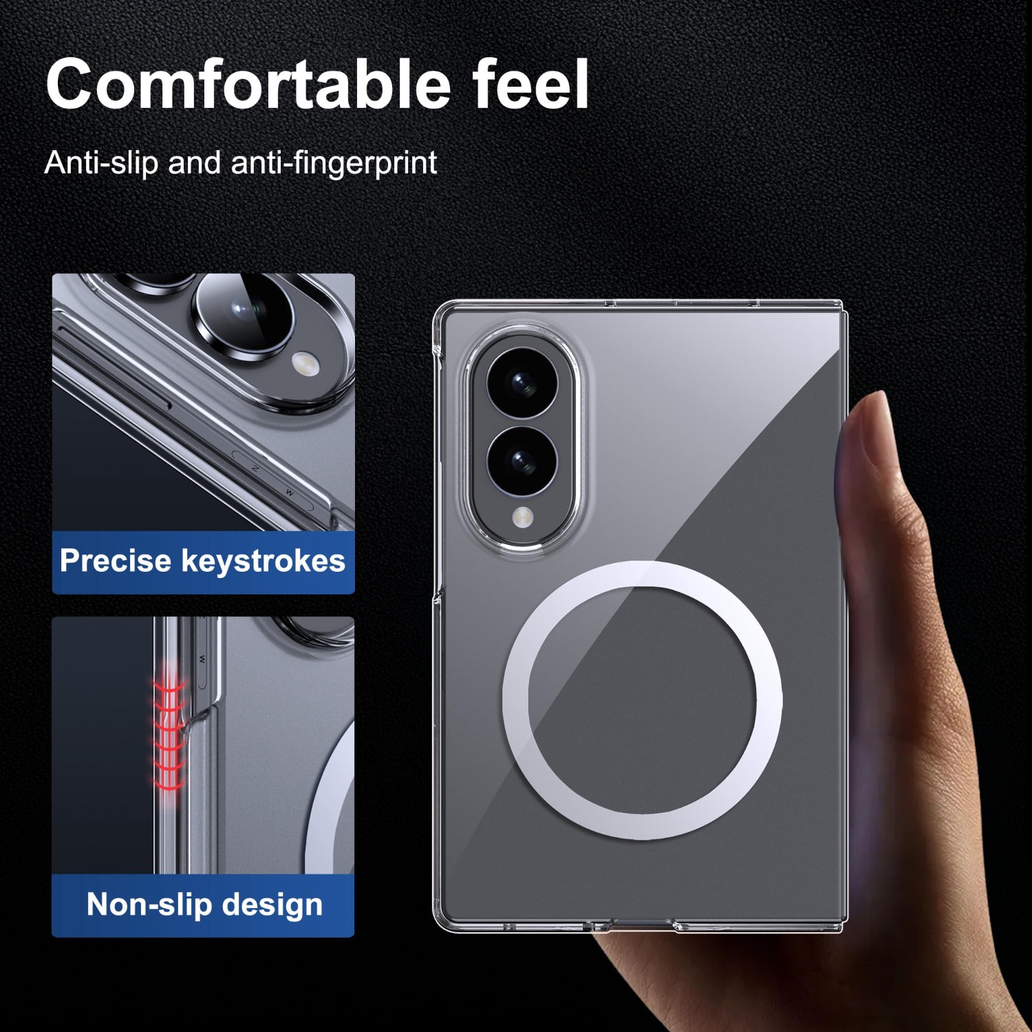 Phone Case: Magnetic Case for Samsung Z Fold8 Phone Case Transparent Case with Rope Holes - Magnetic Clear Slim, Anti-Scratch Ultralight Non-Slip Back for Galaxy Z Fold 8 Case Transparent