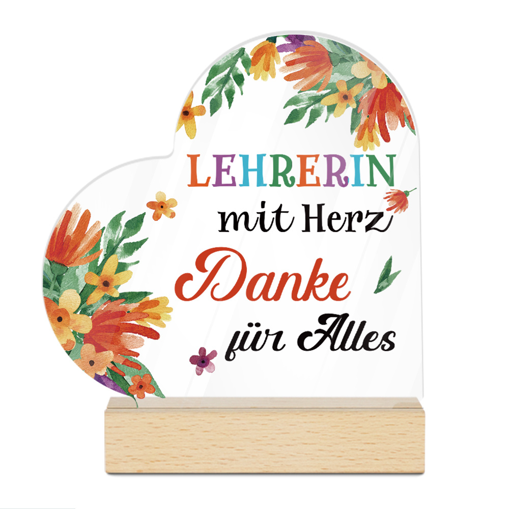 TEMU 2d Flat, 1pc Putuo Decor German Teacher Appreciation Acrylic Sign With Wooden Base - Colorful "thank You For Everything" - Ideal Desktop