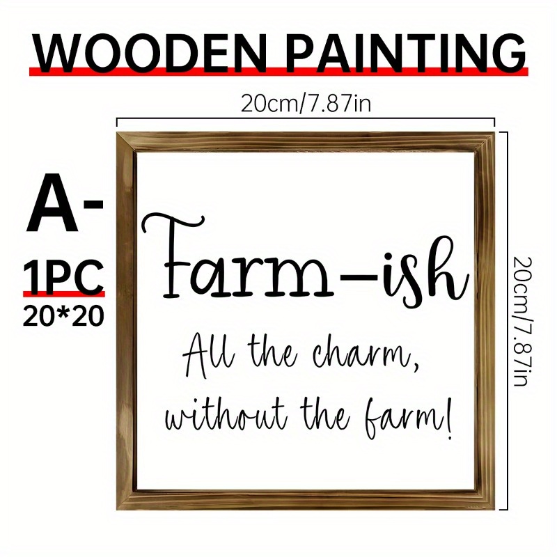 1pc 8X8 Inch Classic Rustic Farmhouse Wooden Sign Plaque Farm-Ish with Frame - Easy Wall Hanging, Multipurpose Wood Sign for Living Room, Bedroom, Kitchen, Garage, Farm