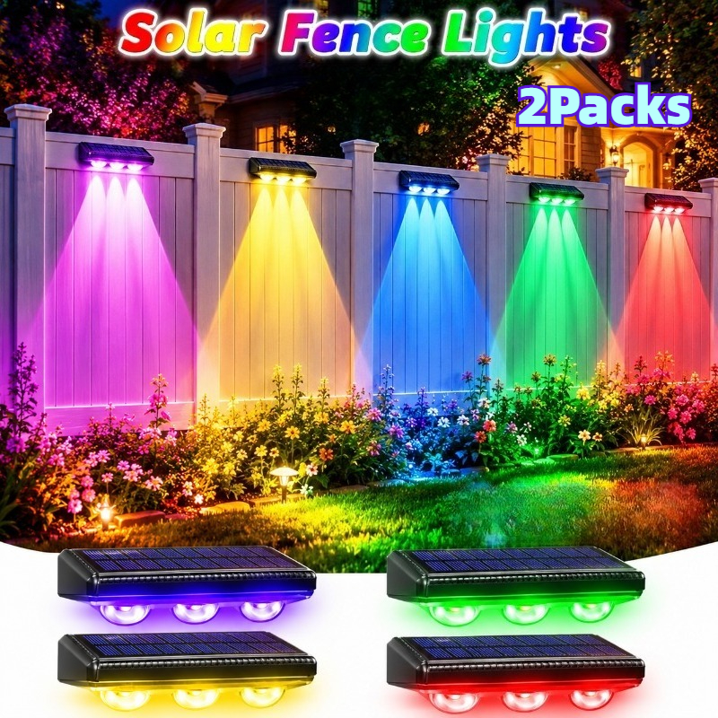 TEMU 2pcs Set Of Solar Fence Lights -7 Rgb And Warm White/white Light , 3 Led Garden Atmosphere Lights, Suitable For Outdoor Spaces, Gardens, Fences,