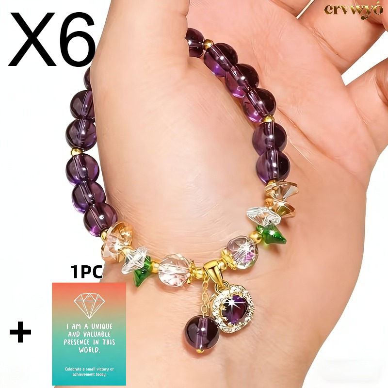 TEMU 6pcs - /anxiety Purple Bracelet With Cube Charm - Fashion Jewelry In Purple And +1pc Postcard