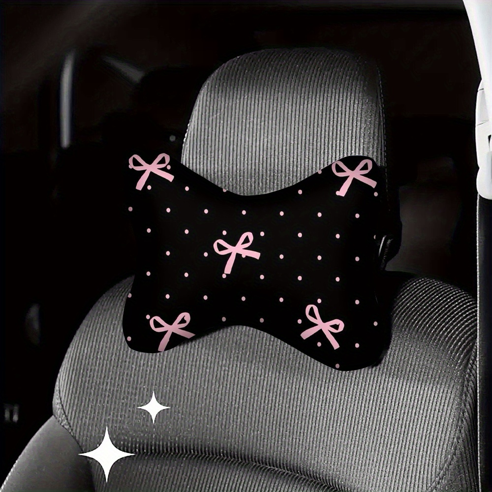 E-shop Eine rosa Schleifen-Print Auto Kopfstütze, Nackenkissen und Lendenwirbelstütze alles in einem, weich und flauschig für ganzjährigen Gebrauch,