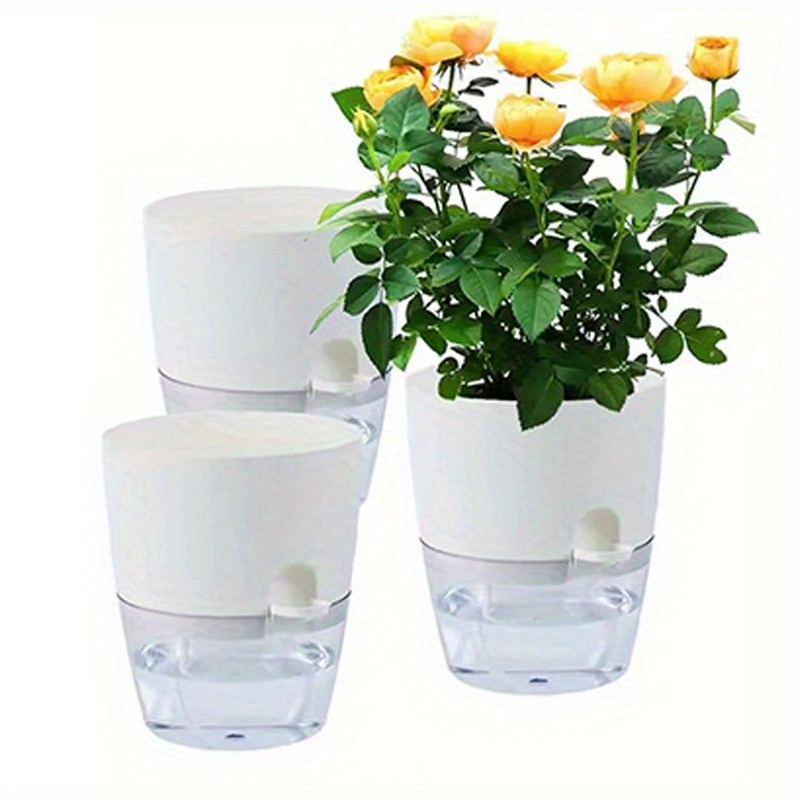 3pcs Planter Set, Self-watering Planters For Indoor And Outdoor Use With Watering Rope, White And Gray