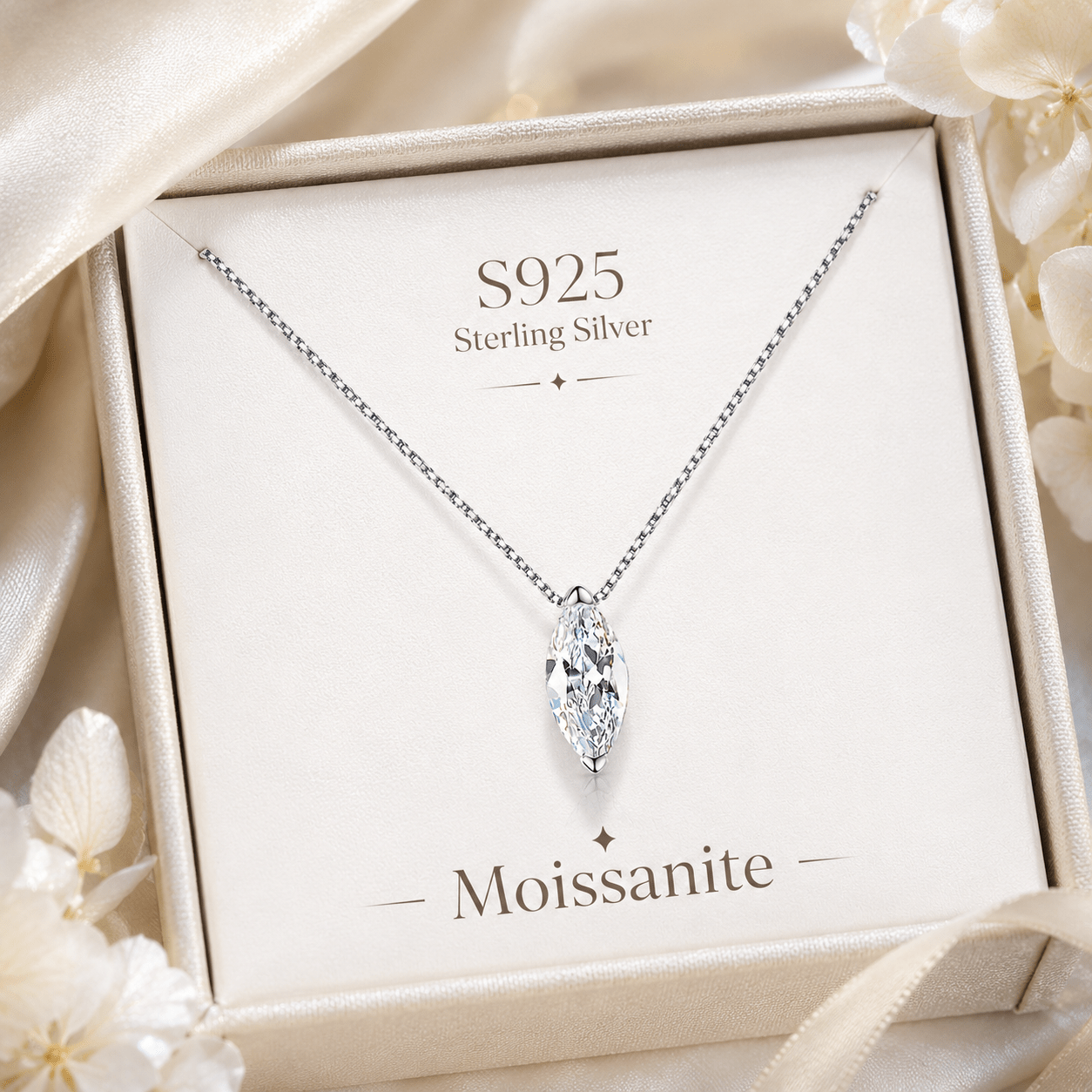 S925 Sterling Silver Moissanite Pendant Necklace, Lightweight
