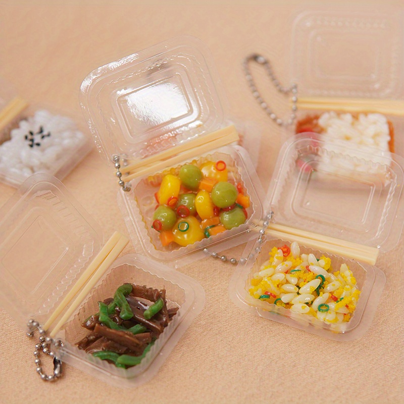 

1pc Mini Bento Box Keychain - Simulation Food Lunch Box Keyring, Pvc & Silicone, Decorative Car Key Charm, Rectangular Shape, Birthday Gift Accessory, Single Piece